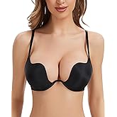 Pattsiao Women's Push Up Bra Deep V Plunge Sexy Cleavage Low Cut Back Underwire Bras Leopard Lace Convertible Multiway