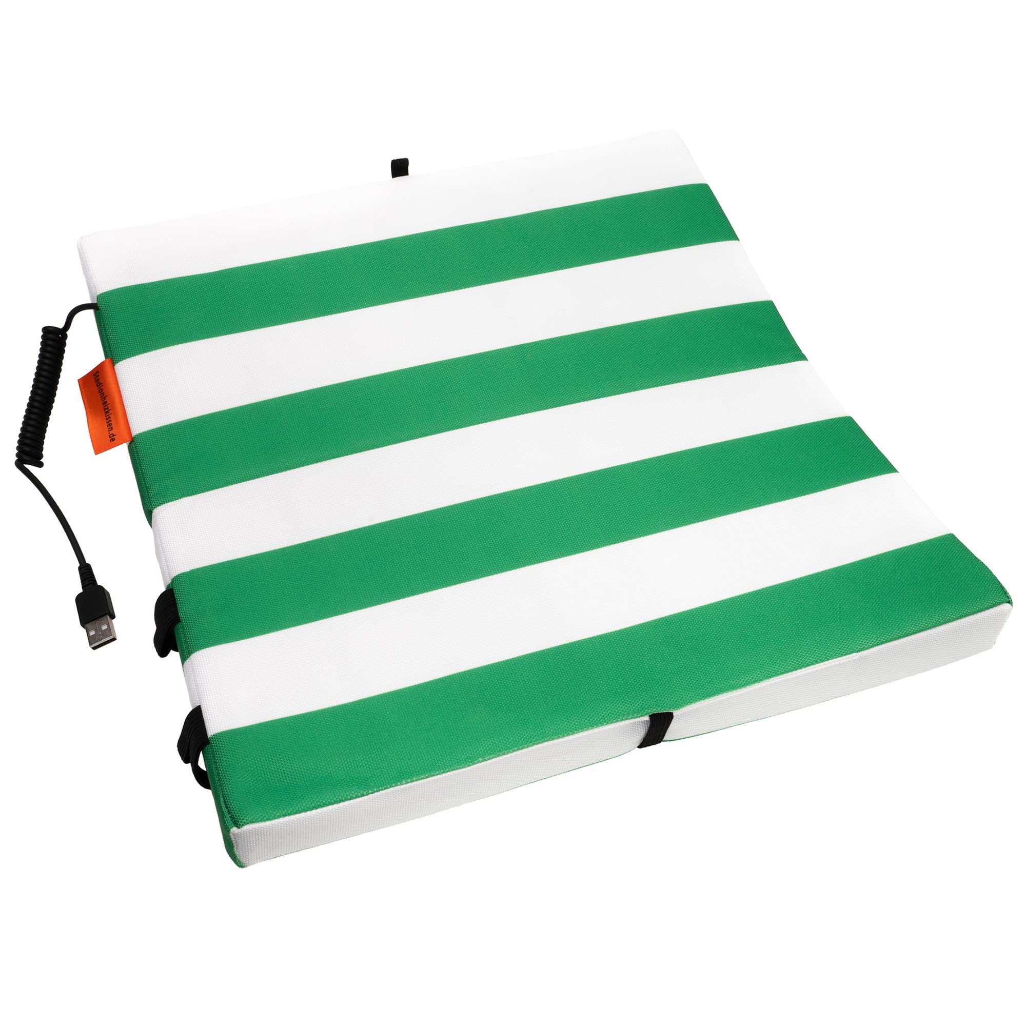 Heated Stadium Seat Cushion | Thermal Heat to Keep You Warm When Doing Outdoor Activities Like Camping | Foldable & Portable | Water & Dirt-Resistant | USB Connector | Green/White | 33x33x3.5 cm