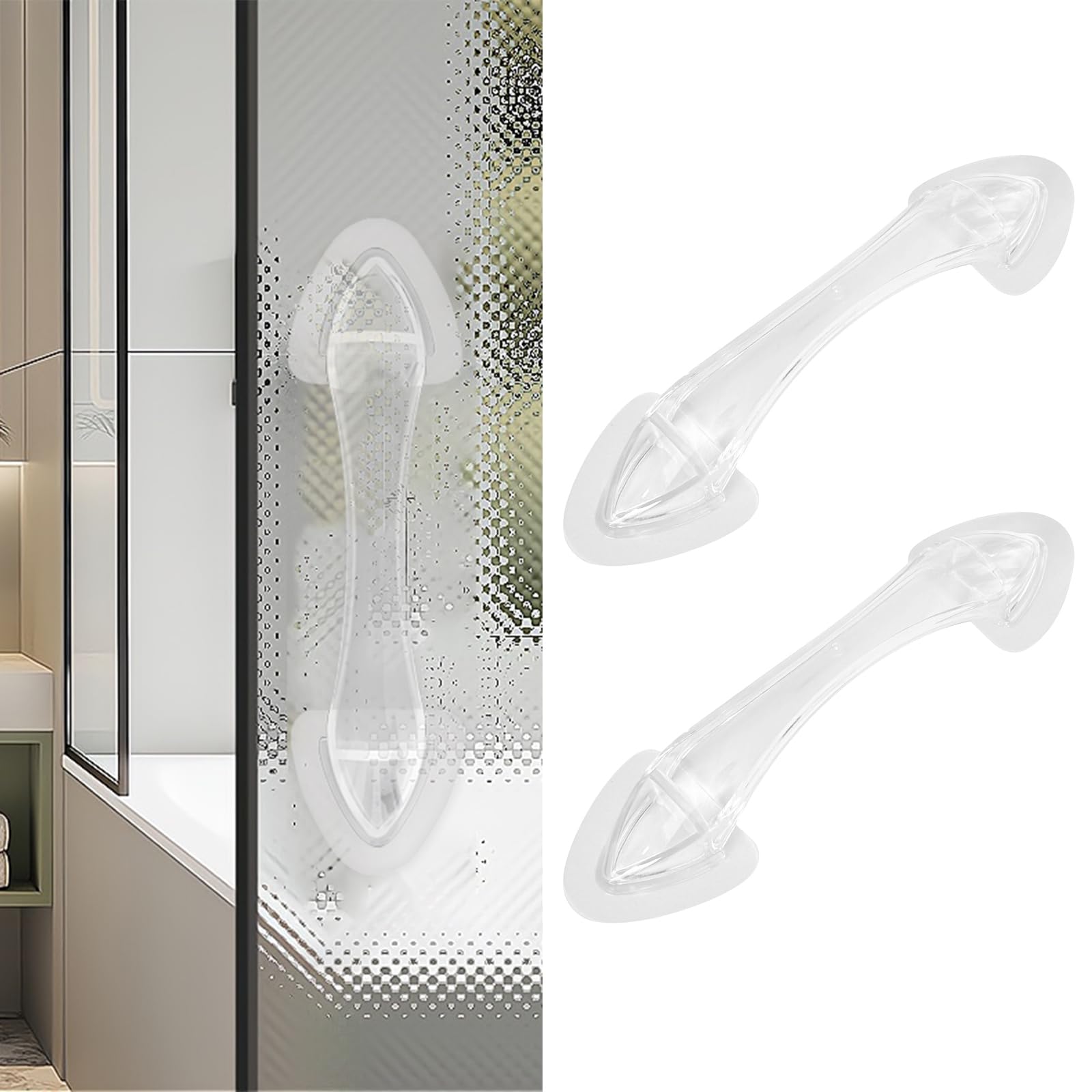 Photo 1 of CcHhyyt Acrylic Adhesive Handles: Self-Stick Pulls for Sliding Doors, Shower Doors, Cabinets & Drawers (2 Pack, Clear)