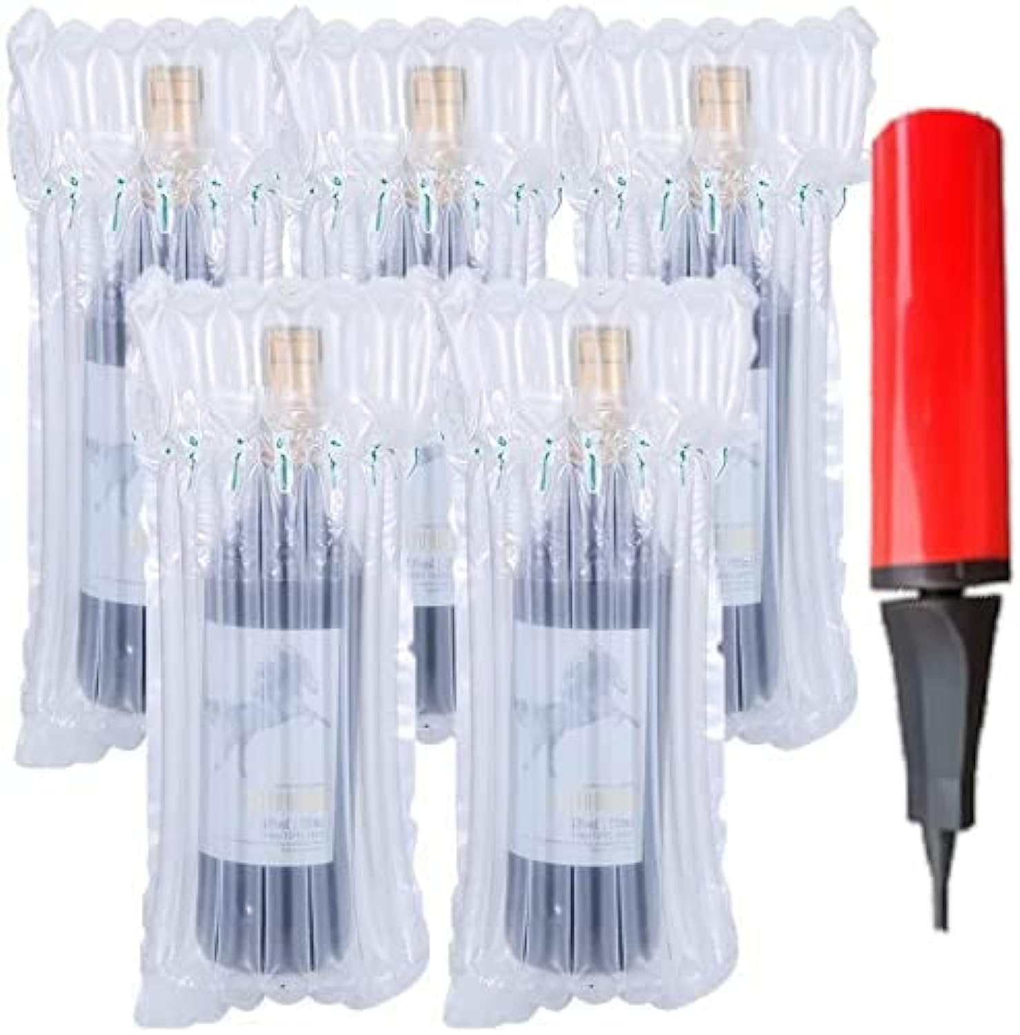 CL-Link Wine Bottle Protector 15 Pack Reusable Bubble Cushion Wrap Sleeves Inflatable Bags with Pump for Airplane Travel Transport Safety Shipping