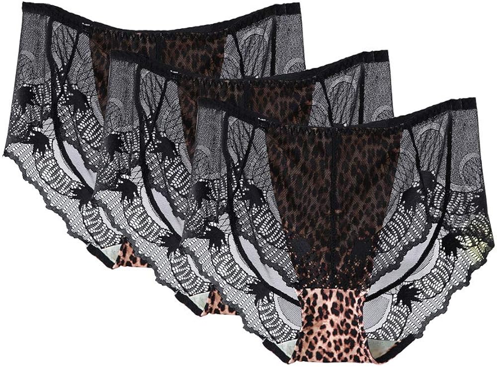 Cocobla Women Lace Underwear High Waist Hipster Panties Leopard Print
