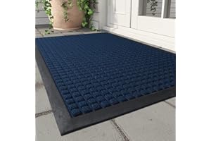 MontVoo-Door Mat Outside Entrance Outdoor Indoor Front Doormat for Entryway-Welcome Mat Durable Rubber Backed Entry Mat Non Slip Dirt Trapper Absorbent-Blue 17’’x30’’