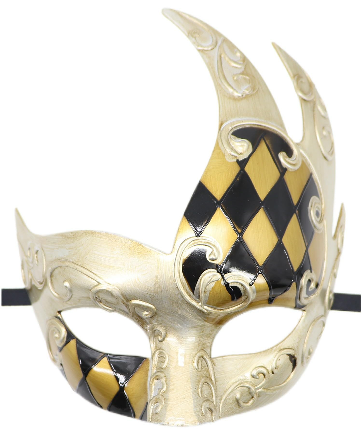 Coolwife Men's Masquerade Mask Vintage Venetian Checkered Musical Party Mardi Gras Mask (W Gold/Black)