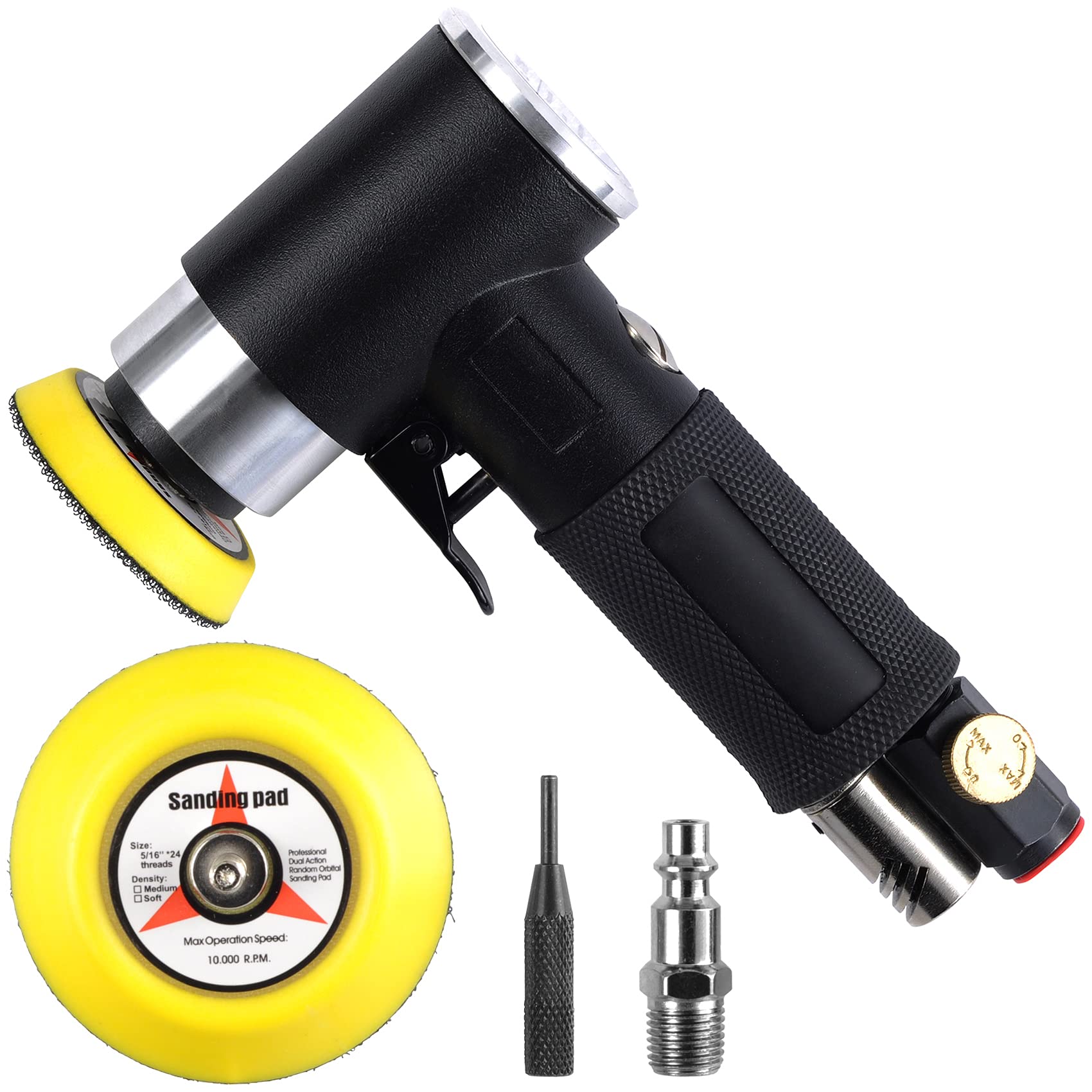 Photo 1 of 2" & 3" Dual Action Mini Air Sander, Random Orbital Pneumatic Polisher Kit with Pads & Accessories, High Speed Air Angle Sander for Auto Body, Wood, Metal, and Furniture Polishing