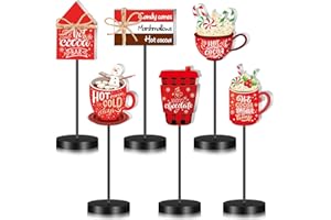 Geetery 6 Pcs Christmas Wooden Table Decor Hot Chocolate Bar Hot Cocoa Bar Supplies Christmas Table Centerpieces for Home Xmas Winter Party Decor