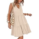 Simplee Women’s Sleeveless Linen Summer Dress Casual Button Down Mini Dress Flowy Beach Sundress with Pockets