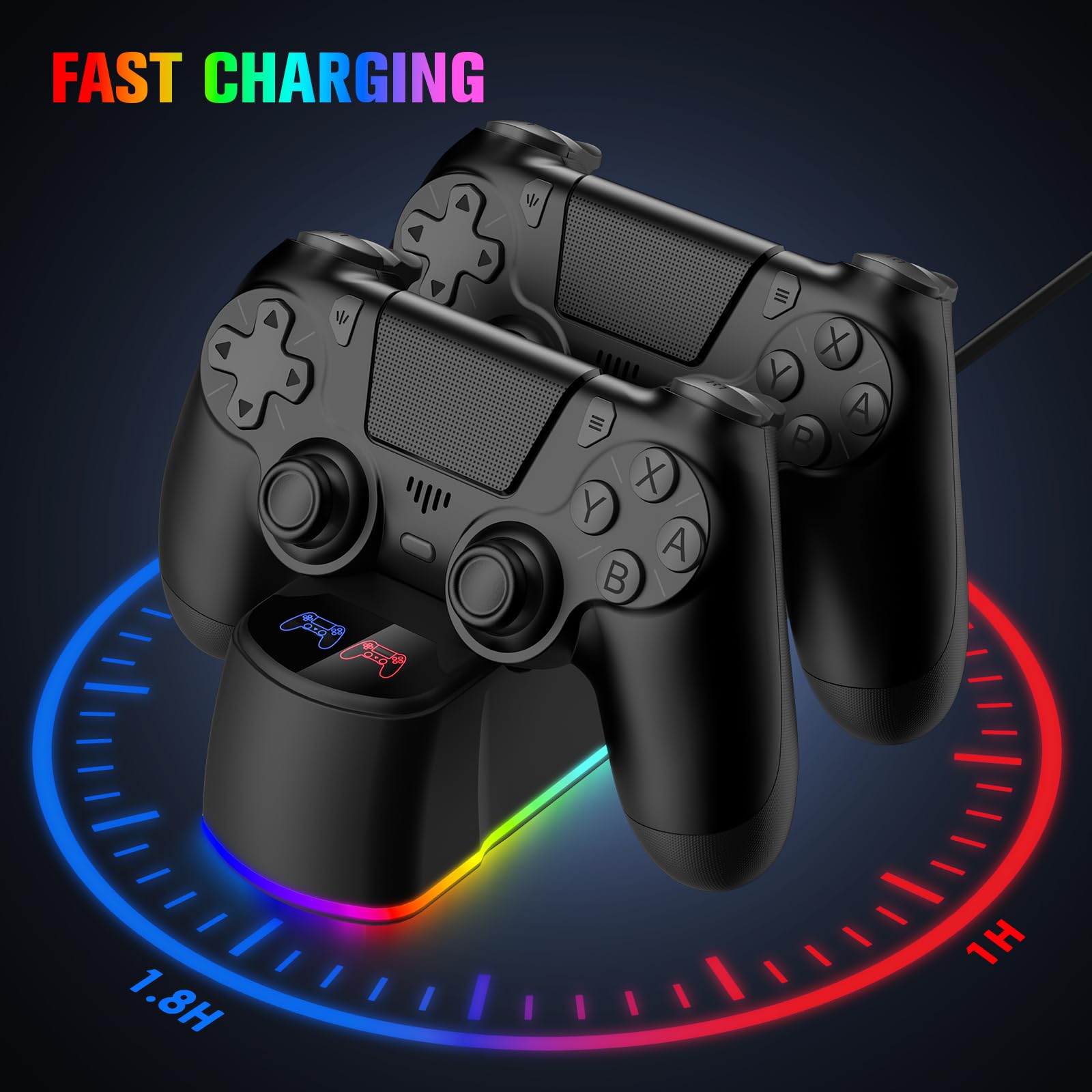 2 Pack Controllers with Charging Dock Station for PS4 Controller, Wireless Controller Compatible with PS4/Pro/Slim Consoles, with LED Charging Dock, Black