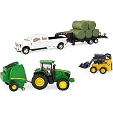 TOMY John Deere Round Bale Haying Set - 1:32 Scale | Includes 7R Tractor, 569 Round Baler, 381G Skid Steer, Construction And Farm Toys, Toddler Toys, Ages 3 Years+