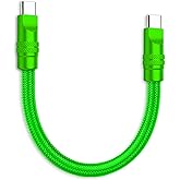 chubbycable Cute Chubby 240W Short USB C Cable Durable Extra Thick Fast Charging Cable Nylon Braided Charger Cord Compatible with iPhone 17-15 Series iPad, Green+Green, Type-C to Type-C, 0.32FT