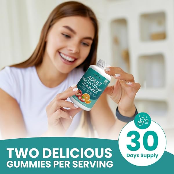 ABVITE PLANT-BASED MULTIVITAMIN GUMMIES, DAILY MULTIVITAMINS FOR MEN AND WOMEN WITH VITAMINS A, C, D, E, B-3, B-6, B-12, BIOTIN, INOSITOL, NON-GMO, GLUTEN FREE, 60 COUNT (30 DAYS SUPPLY)
