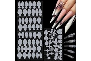 heemeei 144 PCS Duet System Forms Nail Sticker Silicone Pads Mold for French Nails, heemeei 12 Size Reusable Gel Extension Quick Building Dual Nail Forms Mould for French Manicure Inner Mold