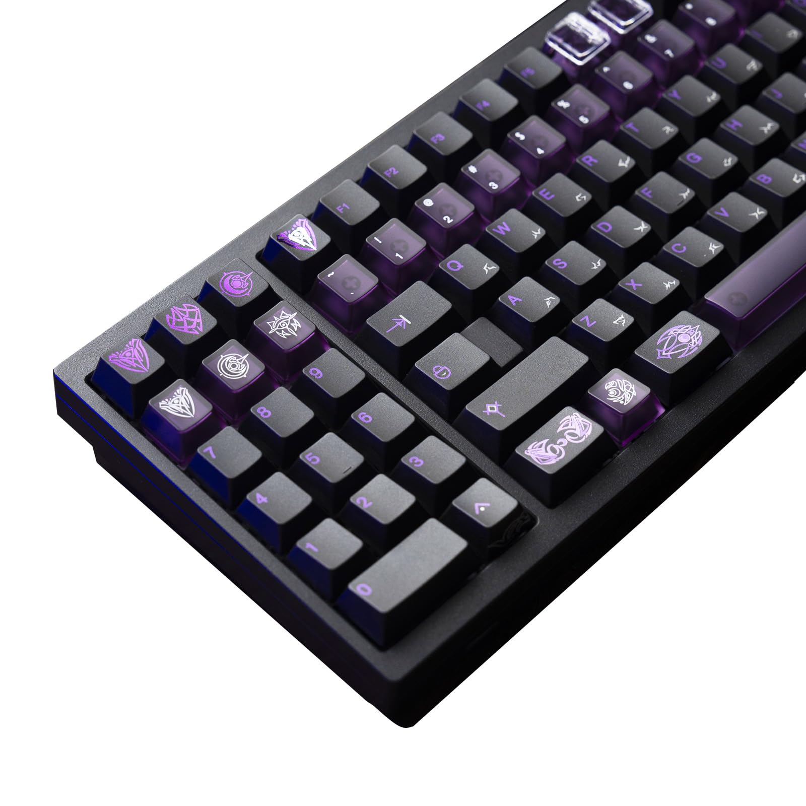 Photo 1 of JSJT Purple PC Translucent Keycap - Black ABS Material Cherry Profile Keycaps, 210 Keys Shadow of The Night Theme Key Caps Suitable for Cherry MX Switch Mechanical Keyboards