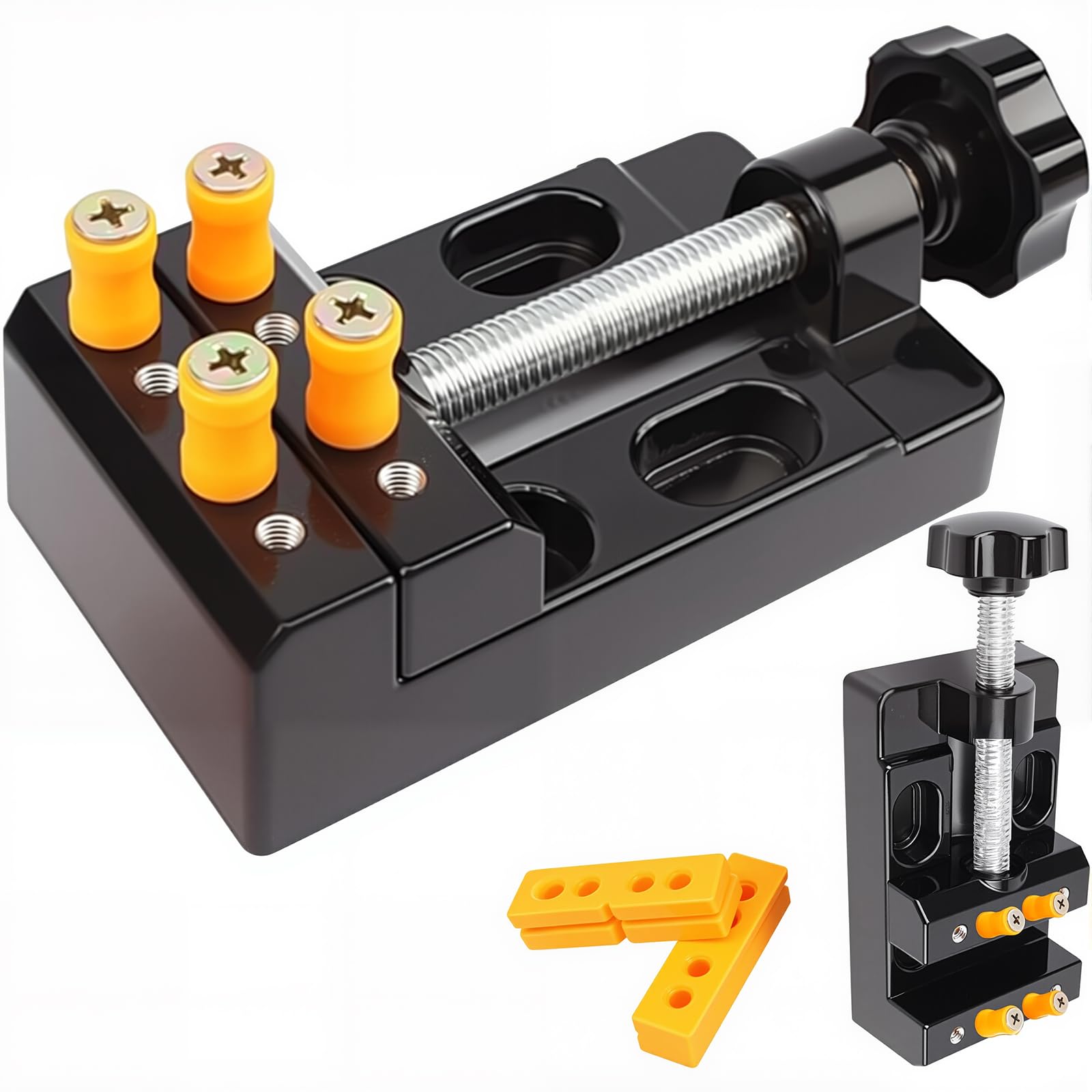 UNGFEI 2 Sets 10.5x5.7x3.5cm Mini Bench Clamp Flat Table Vice, Universal Small Bench Drill Vice Press, Adjustable Drill for DIY Jewelry Crafts Walnut Drilling Carving Tools, Black