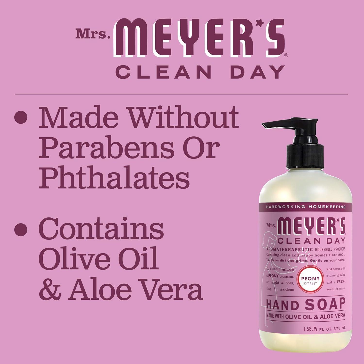 Mrs. Meyer's Clean Day Liquid Hand Soap, Cruelty Free and Biodegradable Hand Wash Made with Essential Oils, Peony Scent, 12.5 oz Bottle: Health & Personal Care