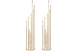 Nosiny 9 Arm Floor Candle Holder 46'' Metal Floor Candelabra Pillar Candle Holders Candle Sticks Holder Decor for Home Birthday 4th of July Party Wedding Banquet Decoration(Gold, 2 Pcs)
