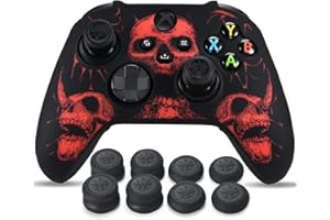 YoRHa Laser Carving Silicone Skin for Xbox Series X/S Controller x 1(Skulls Red) with Exclusive Thumb Grips x 8