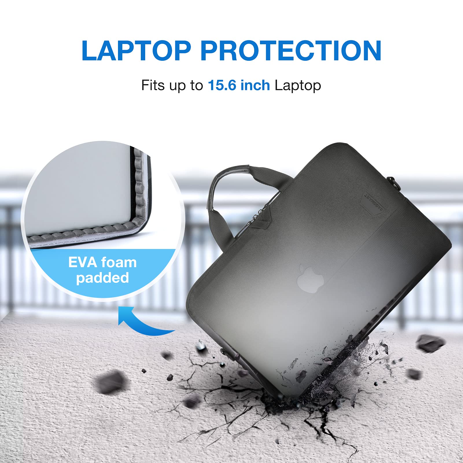 BAGSMART 15.6 Inch Laptop Case for Business Travel, Water-Resistant Protective Computer Bag, Office Briefcase Organizer, Black