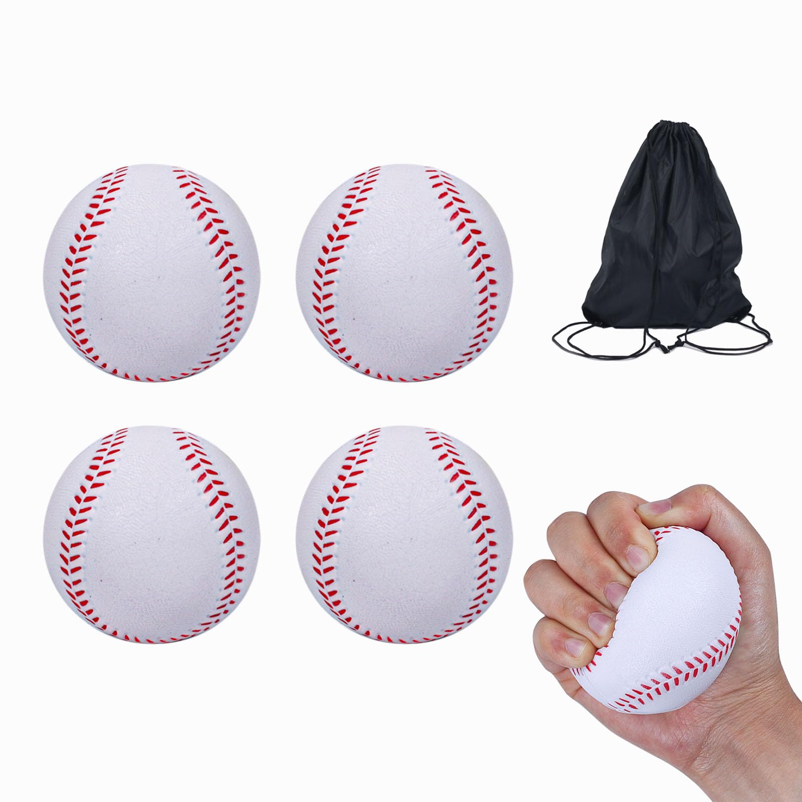 Photo 1 of 4 Pack Foam Baseballs, 9 Inch Soft Baseballs Training Pitch Baseball Baseball Stress Ball with Drawstring Bag (White 4Pack)
