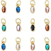 Beadthoven 20pcs Real 18K Gold Plated Brass Oval Crystal Charms Micro Pave Cubic Zirconia Charms Diamond Rhinestone Pendants with Jump Rings for Jewelry Making Necklace Choker Earrings DIY Crafts