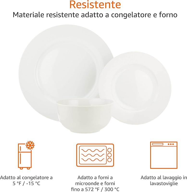 Servizio di Piatti per 6 persone, 18 pezzi, Bianco