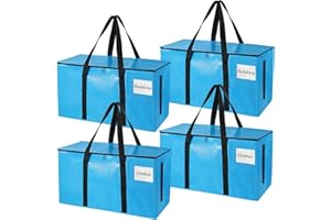 BONOTIE 4 Pack Heavy Duty Moving Bags,Extra Large Blue Storage Tote Bags with Strong Carrying Handles & Zippers,Perfect for Moving,Packing,Traveling,College Dorm Move-in,Clothes,Space Saving