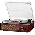 cotsoco Vinyl Record Player 3-Speed Bluetooth Suitcase Portable Belt-Driven Record Player with Built-in Speakers RCA Line Out AUX in Headphone Jack Vintage Turntable Brown Coffee