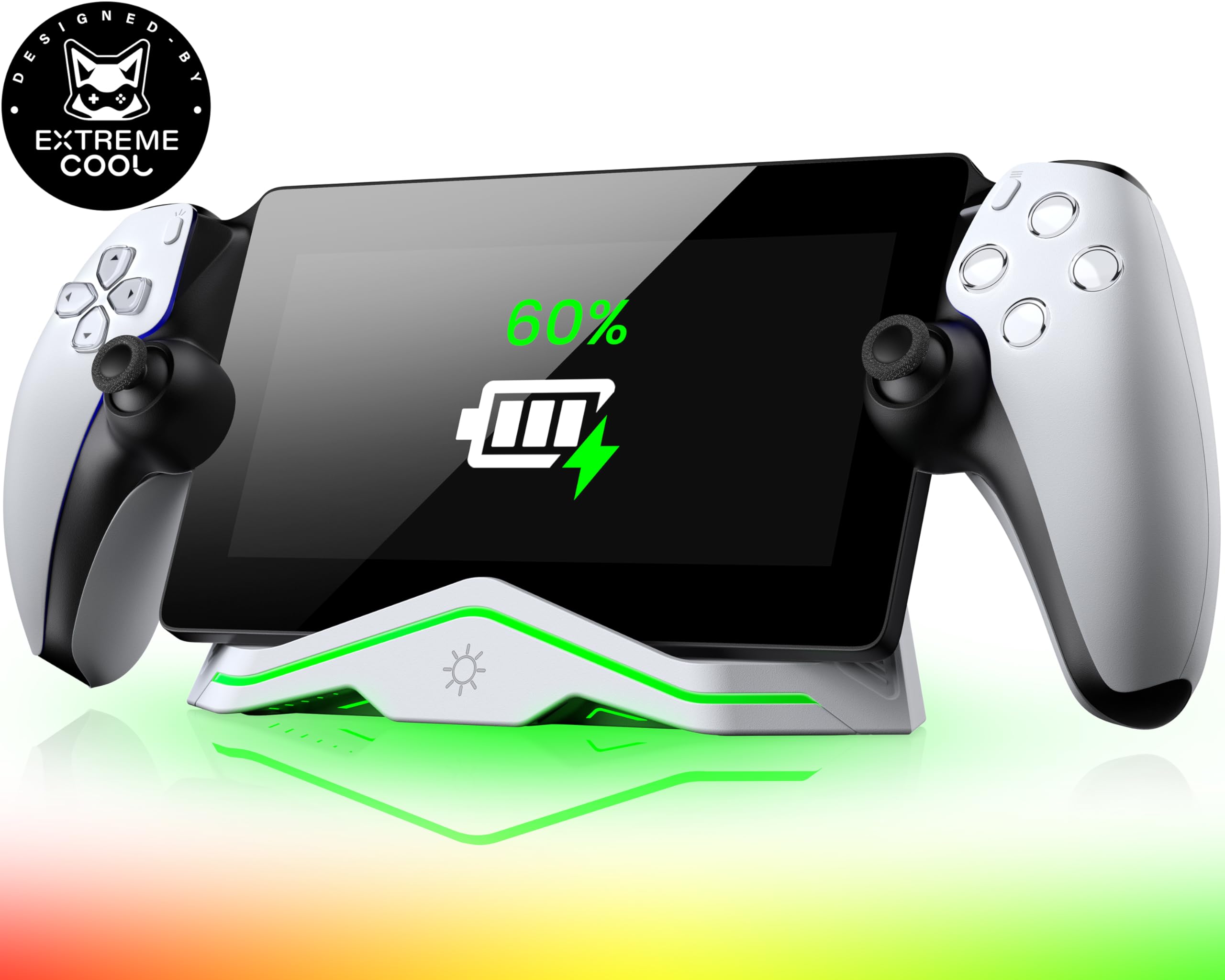 Charging Station for PlayStation Portal Remote Player - Fast Charging Station - RGB Lighting, USB Powered, Charging and Display, Full Size & Weighted Base, Includes Type-C Cable & 2 Adapters