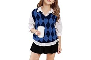 SELINK Boys Girls School Uniform Sweater Vest V Neck Soft Comfy Pullover Trendy Argyle Knitted Waistcoat Vest