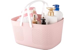 REJOMIIK Shower Caddy Basket, Portable Large Capacity Thickened Plastic Organizer Storage Tote with Handles Drainage Toiletry Bag Bin for Bathroom, College Dorm Room Essentials, Kitchen, Camp, Gym, Pink