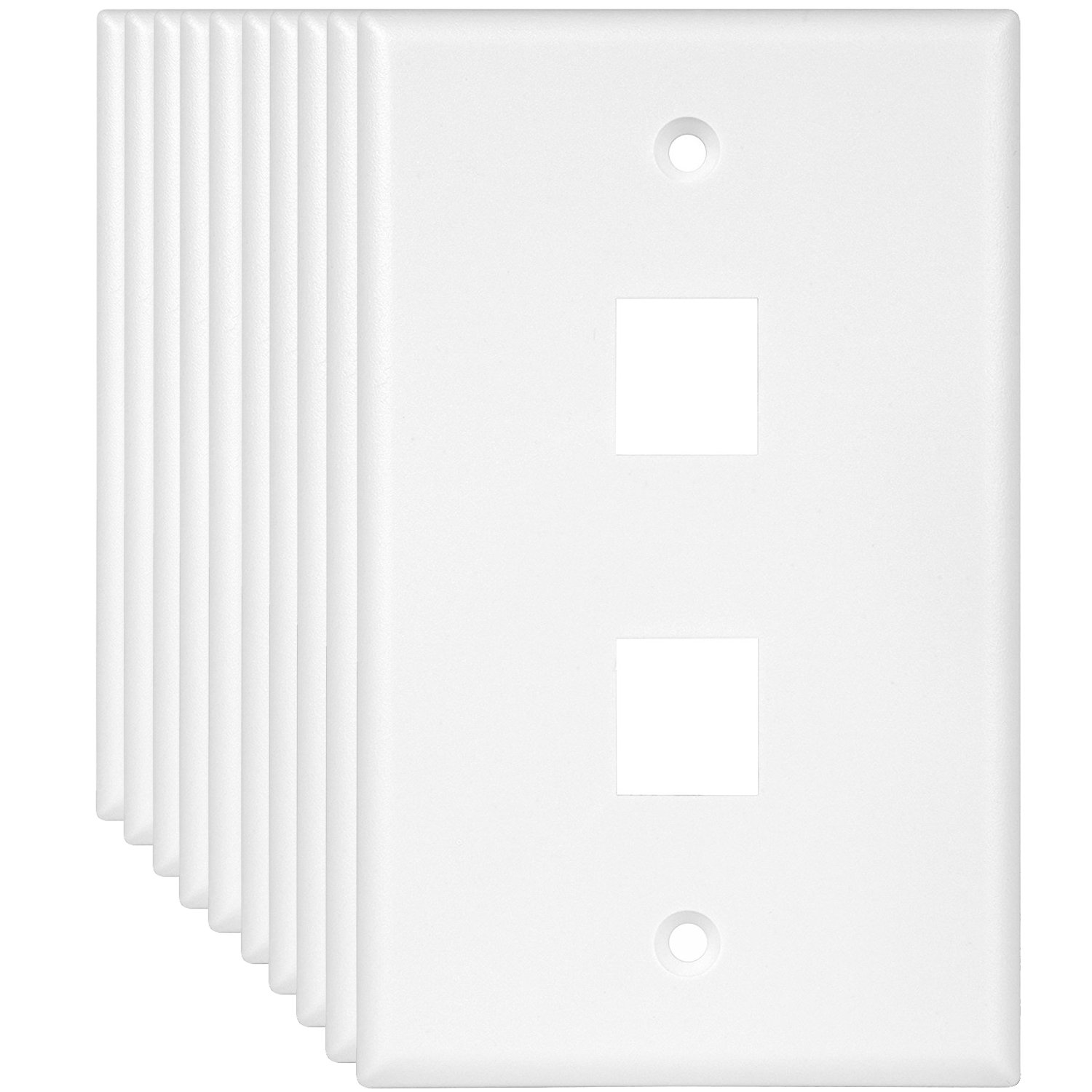 Enerlites 8872-W 10 Pack 1 Gang 2-Port Keystone Wall Plate for Voice/Data and Audio/Video Keystone Multimedia Modules - White