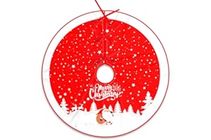 CEOSANDE Red Christmas Tree Skirt 36 Inch Snowflake Christmas Tree Mat with Cute Santa Claus White Reindeer Christmas Skirt Tree Farmhouse Xmas Ornaments for Holiday Party Christmas Decorations