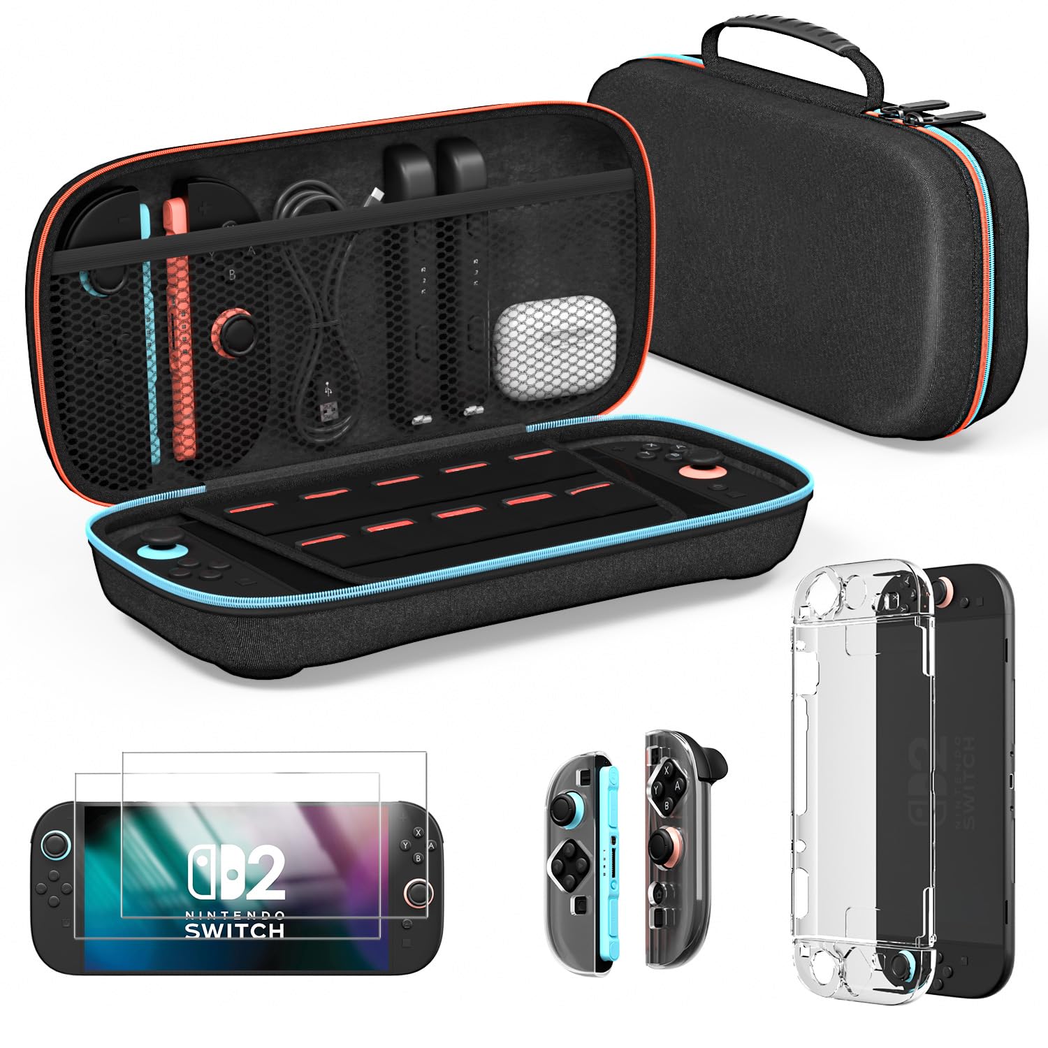 Firven 3-in-1 Accessories Bundle for Nintendo Switch 2, Hard Shell Travel Carrying Case with Large Capacity, Dockable Protective Cover and 2 Screen Protectors, Protective Gaming Accessories for Switch 2