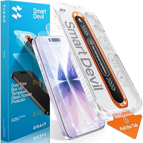 SMARTDEVIL 2 Pack Screen Protector for iPhone 17, 9H Hardness Military Grade Shatterproof HD Tempered Glass, Easy to Install, Bubble-Free and-Dust-Free Box