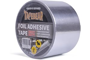 TAPEBEAR Fiberglass Aluminized Foil Tape 4inch x 65Yards, Heat Shield Thermal Barrier Adhesive Backed Heat Reflective Tape Cool Tape for Air Dryer Vent, HVAC, Heating Unit, Auto, Pipe, 196Ft