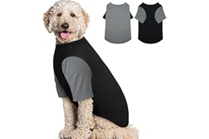 IKIPUKO 2 Pack Large Dog T-Shirts 3XL - Breathable Lightweight Cotton Clothes, Shedding Control Protect Skin Shirt for Dogs Husky, Labrador, Summer Hot Day Sleeping, Walk, Sea, Park Play, GreyBlack