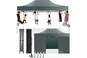 COBIZI 10x15 Pop Up Canopy with 4 Sidewall,Heavy Duty Canopy UPF 50+ All Season Wind Waterproof Commercial Outdoor Wedding Party Tents for Parties Gazebo with Carry Bag(10 x 15 ft Gray)