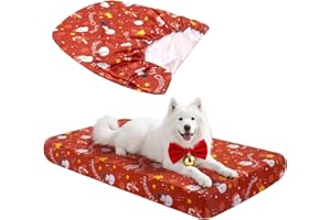 Hoopttay Christmas Dog Bed Cover - Replacement Washable Protector with Elastic Edges and Festive Dogs Pattern, Includes Matching Dog Christmas Ornaments for Medium & Large Beds, 52x28x5 Inches