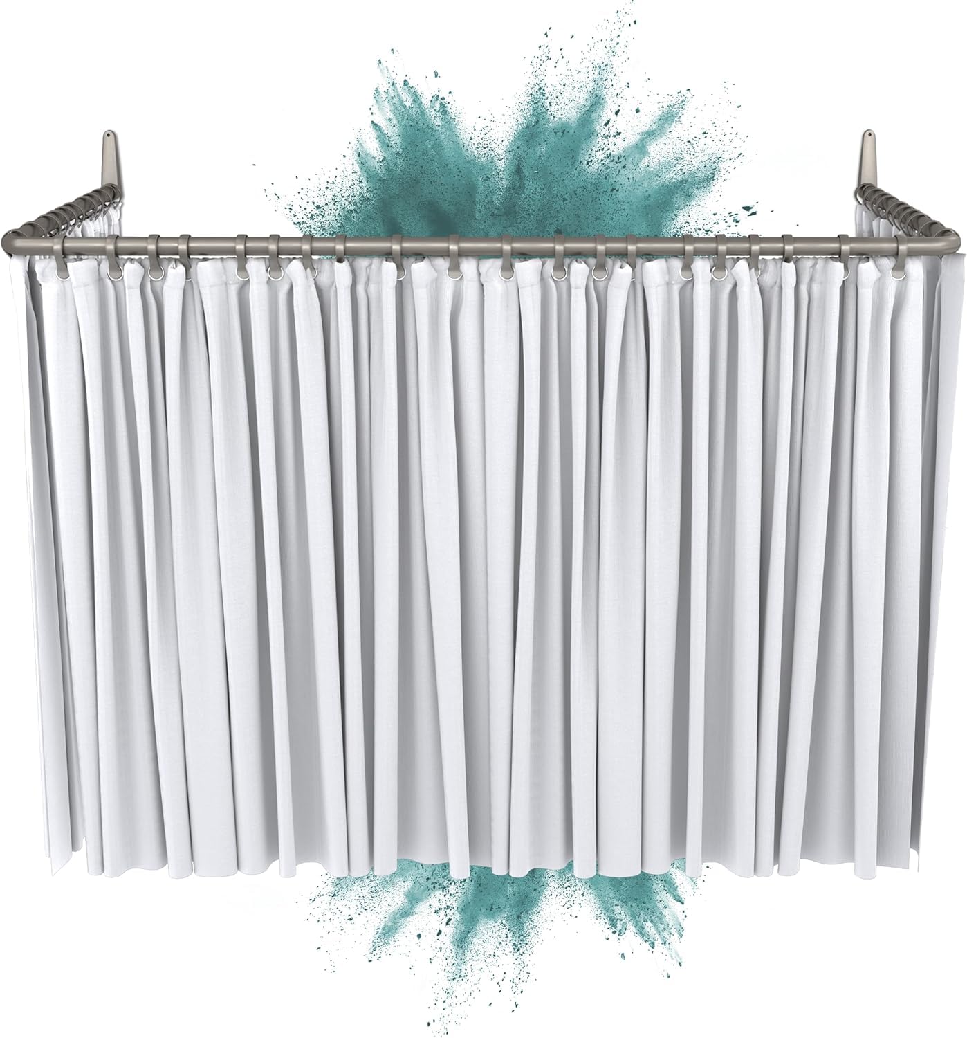 Erica Shower Curtain Rail L shape or U shape - 12 combinations in 1 - Corner or Wall mounted Shower Curtain Pole without Ceiling Bracket - Grey Powder Coated Steel