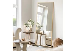 HIGREENA Full Length Mirror, 64"x24" Full Body Mirror, Floor Mirror with Aluminum Alloy Frame, Free Standing Mirror, Mirror Full Length Hanging or Leaning Against Wall, Gold