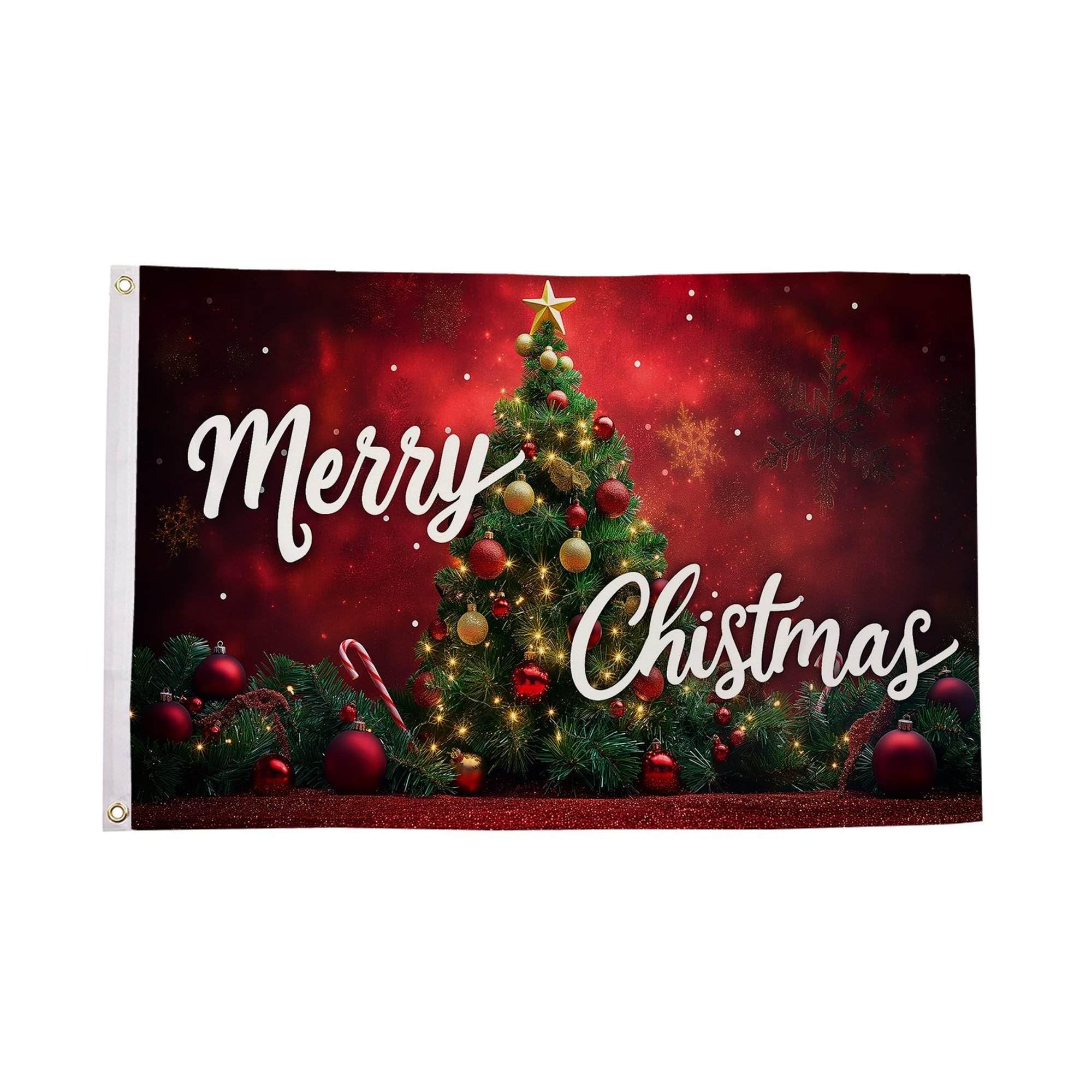 Flagtex Christmas Flag Tree Design 5ft x 3ft (150cm x 90cm) - Classic Christmas Decorations for Garden Outdoor Indoor Use, Traditional Holiday Banner with Festive Christmas Tree