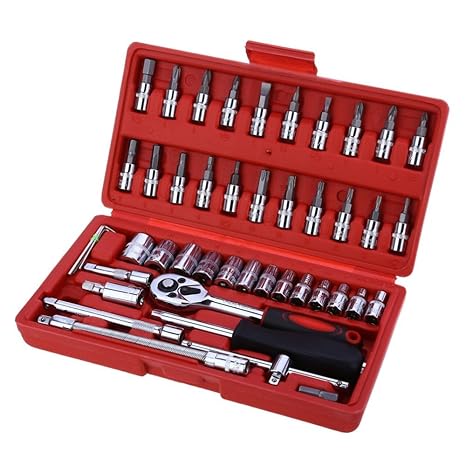 46pcs 1/4-Zoll-Socke Set Auto Repair Tool Automatischer Drehmomentschlüssel mit Knarre Combo Kit
