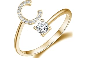 Haoze Initial Letter Ring for Women Girls Gold Stackable Alphabet Rings with Initial Adjustable Crystal Inlaid Initial Rings Bridesmaid Gift