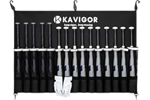 KAVIGOR 15-Bat Baseball/Softball Dugout Organizer - 900D Military-Grade Fabric & Reinforced Hooks, Holds Bats/Gloves on Fence