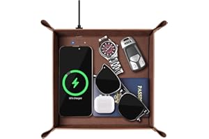 Wireless Charging Valet Tray, Hi-HONX Travel Essentials Organizer with 15W Fast Qi Charger for Passport, Phone, Keys, Wallet 