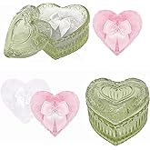 WHSLILR Body Powder Puff and Container - Glass Heart Dusting Powder Container with 2 Soft Puffs Vintage Powder Puff Case for Women & Girls-GRB007-Green