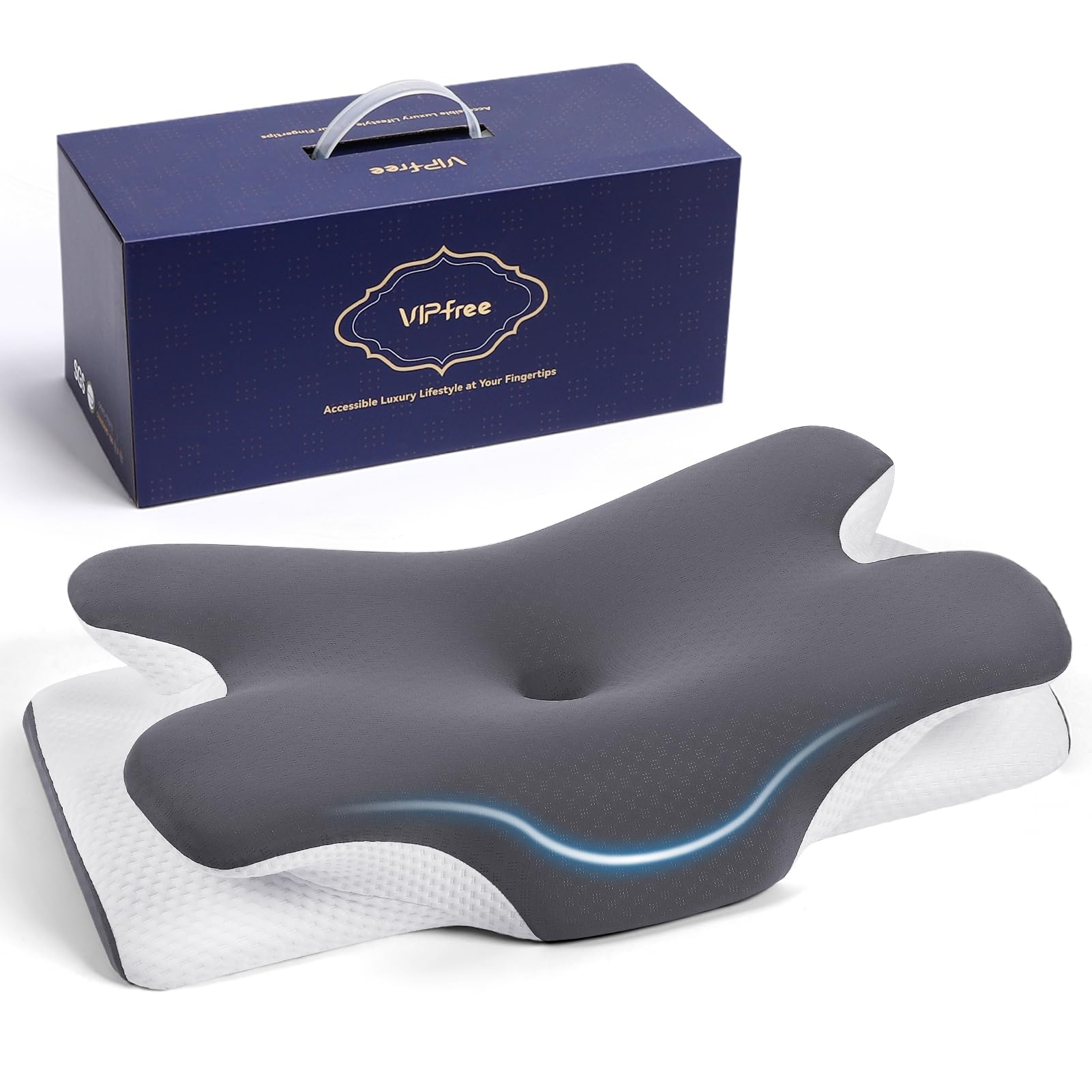 Photo 1 of Vipfree Cervical Cooling Ergonomic Pillow, Adjustable Ergonomic Memory Foam, Cervical Support & Relieves Neck and Shoulder Pain, Orthopedic Pillow for All Sleep Positions