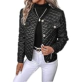 Wuitrie Fall Jackets for Women Quilted Filling Cotton Cropped Jacket Buttons Long Sleeve V Neck Womens Coats Winter Clothes