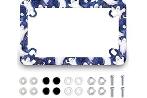 MUAWUOIK Funny Ghost Motorcycle License Plate Frame Stainless Steel Cute Plate Holder Tag Frames Colorful Motorcycle Accessory 4 Holes with Screws Nuts Caps 7.7"x 4.5" Fit Motorcycle and Bike