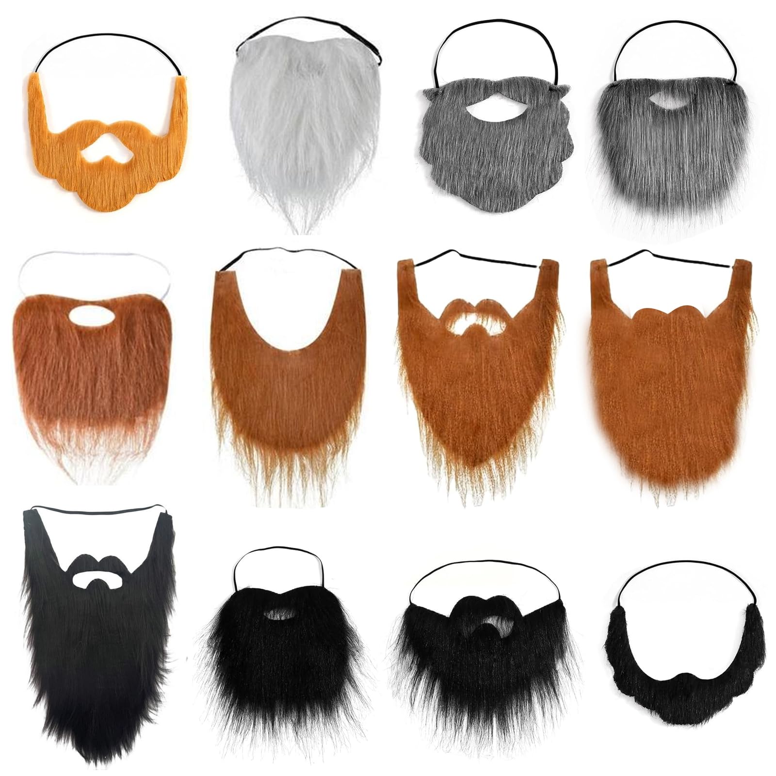 MLPKOI 12 Pcs Funny Fake Beards, Fake Mustaches Funny Realistic, Costume Accessories for Halloween Facial Supplies, Party, Cosplay, for Adults and Kids