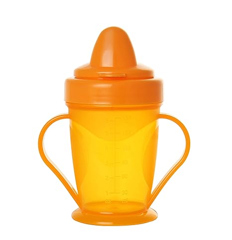 NAUGHTY KIDZ Premium Baby Sipper with Soft SPOUT,Easy to Hold Handle and 1 Key TEETHER for Baby to Play (Orange)